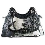Gigi ChantalTM Black Jacquard Patchwork Purse with Croco Trim