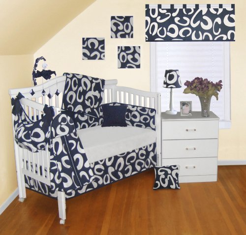 Navy Blue White 9 PC Baby Crib Bedding Set