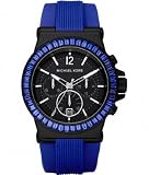 Black Stainless Steel Quartz Chronograph Crystal Blue Rubber Strap Crystals