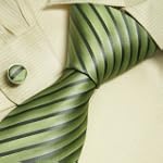 Green striped designer ties for men olive drab fathers day gifts Italian tie cufflinks set 5003