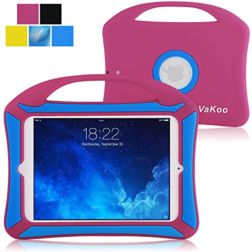 VAKOO iPad Mini 3 2 1 Case Kids Proof Shockproof Drop Proof Soft Silicone Portable Light Weight Handle Case Cover for iPad Mini 3, iPad Mini Retina Display and iPad Mini (Pink/Blue)