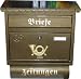 Antiker Briefkasten mit Zeitungsrolle gold