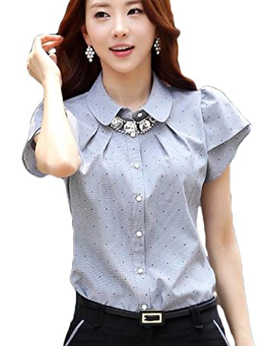 (ディーコッテ)D'Kotte ドット柄 半袖 シャツ フォーマル ブラウス きれいめ ビジネス シャツ フリル袖 neax320