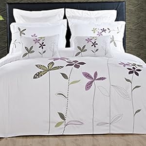 5PC- King/Cal-King South-Garden White Duvet Cover Set By Hotel Collection