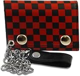 Red Checkerboard Genuine Leather Chain Wallet #52
