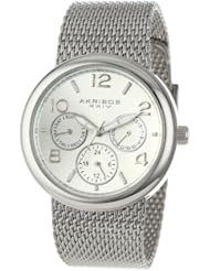 Akribos XXIV Womens AK559SS Quartz Multi-Function Stainless Steel Mesh Bracelet Watch