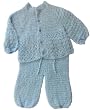 Handmade Baby Outfit, Pants and Open Sweater Set - Traditional Baby Blue (100...
