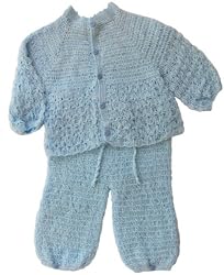 Handmade Baby Outfit, Pants and Open Sweater Set - Traditional Baby Blue (100...