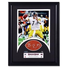 Pittsburgh Steelers Ben Roethlisberger Autographed Pittsburgh Steelers Sweet Spot Football Cut with "2006 Rookie of the Year" 8x10 Photo, Framed (UDA)