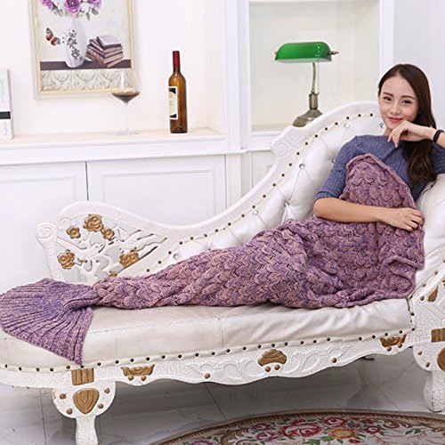 Angerbobo Mermaid Tail Blanket for Adults Teens,Kids Crochet Snuggle Mermaid,All Seasons Seatail Sleeping Blanket Red (55.11"27.55"(S), Dark Pink)