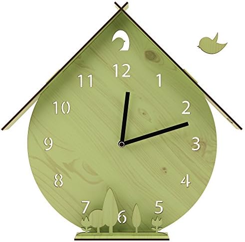 Silent Non-Ticking Wooden Wall Clock Unminuto - Cuckoo Garden (Green)