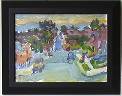 Ocean Avenue Carmel, Original Oil Painting on Canvas By Carmel Art Association Artist Victor Di Gesu - Framed Artwork