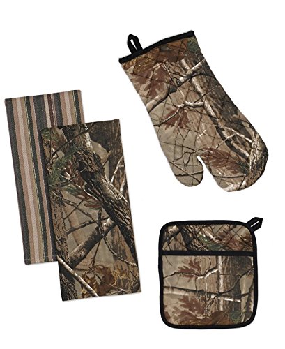 4 Piece RealTree Camo Kitchen Set - 2 Towels, Oven Mitt, Potholder