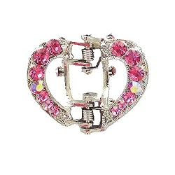 Hair Clip - H61 - Heart set with Swarovski (tm) Crystal Stones - Small Size ~ Rose (Pink)