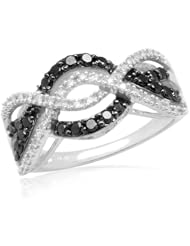 10k White Gold Black and White Diamond Waves Ring (1/2 cttw, I-J Color, I2-I3 Clarity)