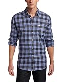 Faconnable Jeans Men's Twill Plaid and Chambray Shirt, Multi Dom Marron, Medium