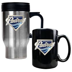 San Diego Padres MLB Stainless Steel Travel Mug & Black Ceramic Mug Set - Primary Logo by Great American Products