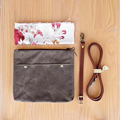 Handcrafted Waxed Canvas Crossbody Purse with Vintage Style Floral Lining in Seal Brown