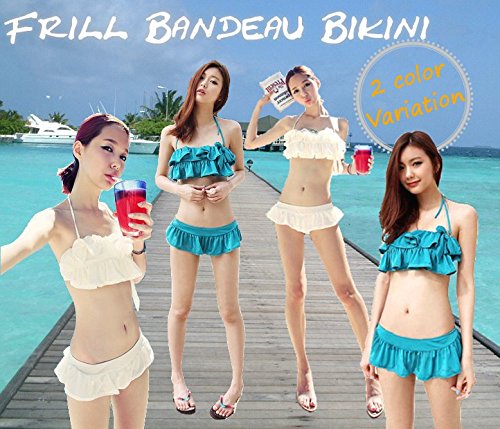 -sol- シンプル フリル バンドゥ セパレート ビキニ (M, ブルー)