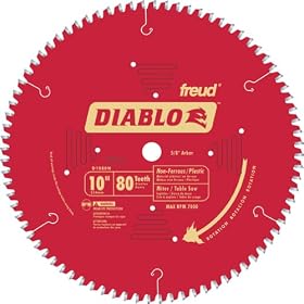 Freud D1080N Diablo 10-Inch 80 Tooth TCG Non-Ferrous Metal and Plastic Cutting Saw Blade... by Diablo