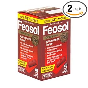 Feosol Carbonyl Iron Supplement Therapy, 40 Caplets (Pack of 2) by