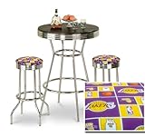 Chrome Bar Table & 2 Chrome Finish Los Angeles Lakers NBA Fabric Seat Barst ....