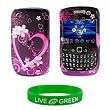 Purple Heart Design Snap On Hard Case for RIM BlackBerry Curve 8520 Phone, T-Mobile
