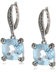 Judith Jack "Aurora" Sterling Silver, Marcasite and Blue Topaz Drop Earrings
