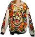 Men's Ed Hardy Sweat Jacket Hooded Hoodie Platinum All Over Fur Lined Hoody XXL