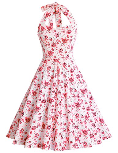 MUXXN Women's 50s Floral Print Backless Halter Cocktail Dress