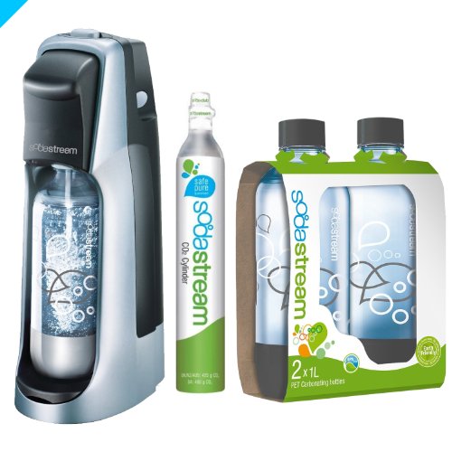 Sodastream Jet Black Kit 1 2pk Grey 1L Carbonating Bottles 1 Spare 60L CO2 Canister Elina