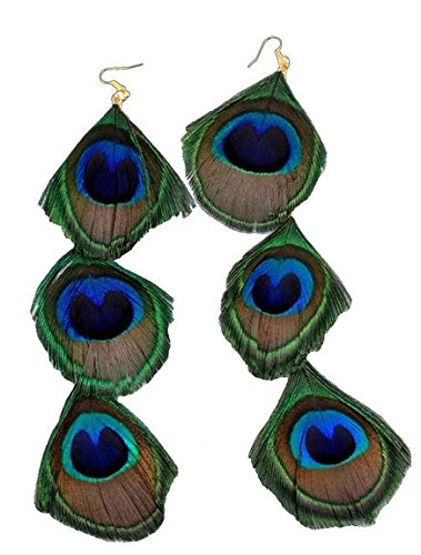 Womens Teens Girls Bohemian Peacock Feather Earrings