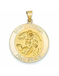 14K Gold Polished and Satin St. Michael Medal Pendant
