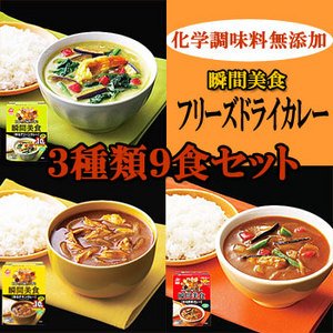 無添加フリーズドライカレー瞬間美食3種類9食セット【アマノフーズのフリーズドライカレー:日本国内製造】