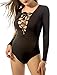 BomDeals Women's Sexy Deep V-Neck Lace Up Bandage Tight Bodysuit Jumpsuit Leotard (M, Black)