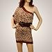 Sexy Unique Animal Print One Shoulder Dress Tunic Stretch with Belt
