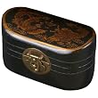 Handmade Black Leather Painted Dragon & Phoenix Storage / Gift Box With Gold Flourishes