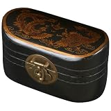EXP Handmade Black Leather Painted Dragon & Phoenix Storage / Gift Box With Gold Flourishes