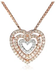 Sterling Silver with Pink Gold Plated 1/4CTTW Diamond Heart Pendant Necklace, 18"