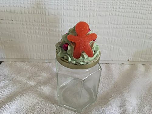 Decorated Jar With Pastel Green Fake Icing Cupcake &amp; Orange Gingerbread Man Jar Topper 6.5 Oz.