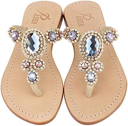 Rose Blue Gold 'Corinth' Leather Sandals (41, Rose Blue / Gold)