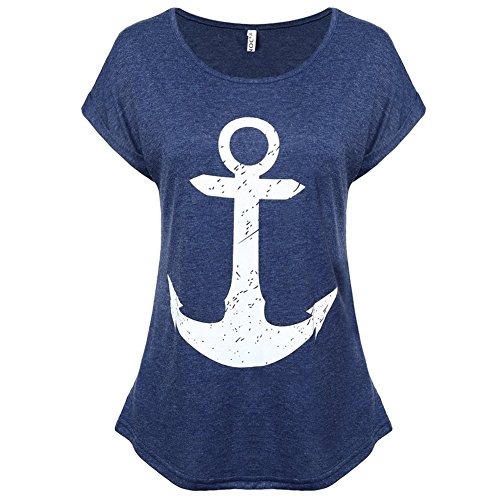 FUNOC® Womens Boat Anchor Printing Summer Short Sleeve T-shirt Blouse Tank Tops