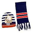 100% Acrylic Boy's Knitted Hat Cap Scarf Set with Stripes and Embroidered Cartoon Bear - Various Colors