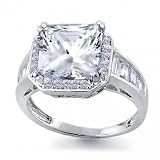 Bling Jewelry 5-ct Princess CZ Bequest Sterling Silver Baguette Side Stones Engagement Ring