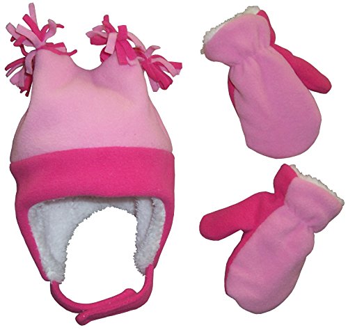 N'Ice Caps Girls 4 Corner Sherpa Lined Fleece Hat and Mitten Set