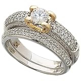 14K Two Tone Bridal Diamond Ring Set (Center stone is not inlcuded)