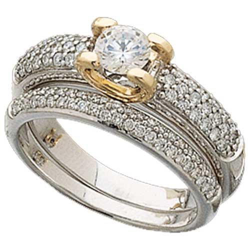 0.58 Ct.T.W. Sparkling Round Cut Diamonds  14Kt. Two Tone Gold. Diamond Bridal Ring Set  Semi Mount Setting