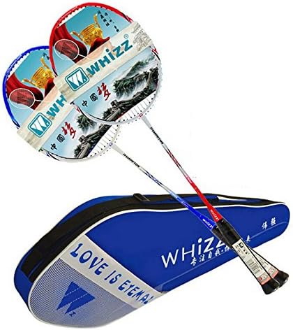 New 2pcs Lining Carbon Fiber Badminton Rackets High-end Racquet with Bag Color Blue & Red