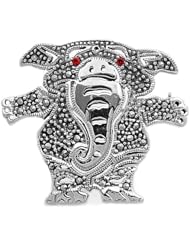 Sterling Silver Brooch with Ruby CZ - ELEPHANT