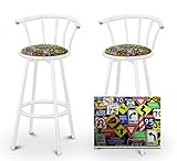 2 Street Road Sign Themed Specialty / Custom White Barstools with Backrest Set 2 Street Road Sign Themed Specialty / Custom White Barstools with Backrest Set